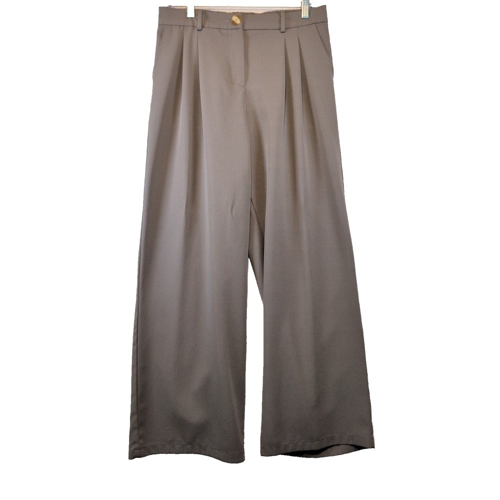 LILLUSORY Large Brown Wide Leg Pleated Dress Pants Work Professional Flowy Boss